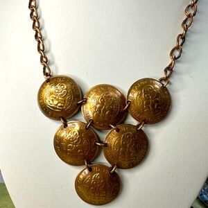 Art Nouveau New Zealand Coins Copper/Brass Artisan made necklace 18” Hook Fab!